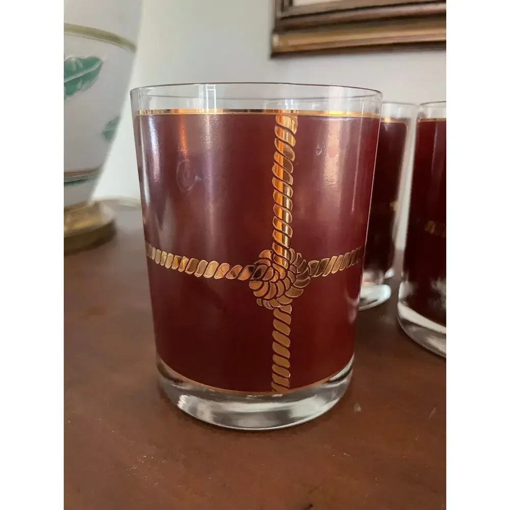 Vtg. MCM Georges Briard DOF rocks knot glasses Retro bar